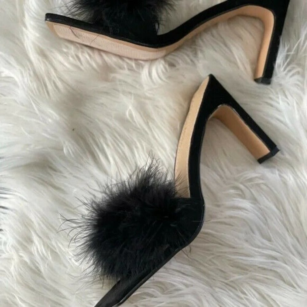 Fashion Nova Women Black Fax fux Sandals Mules Sexy Block High Heels  Sz 7.5 - Picture 6 of 9